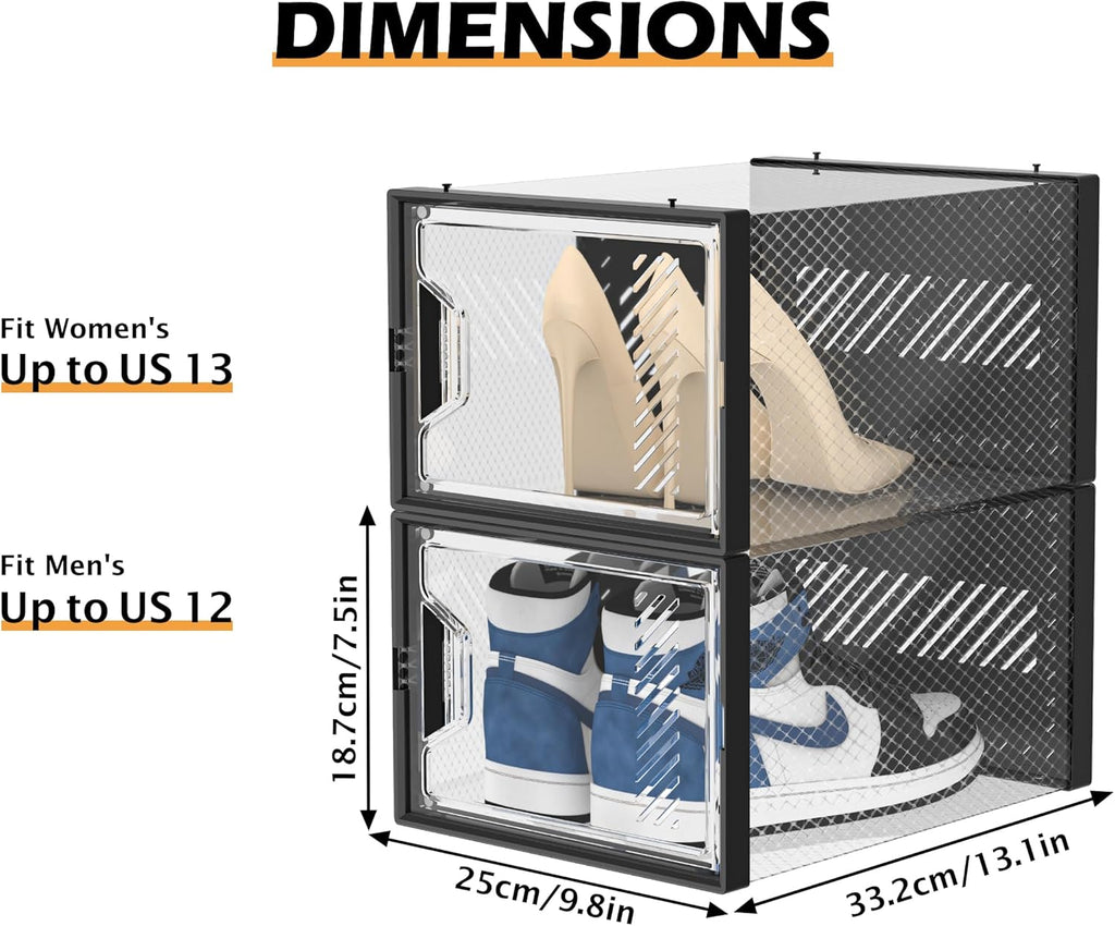 Shoe Storage, 12 Pack X-Large Shoe Organizer for Closet, Shoe Boxes Clear Plastic Stackable Shoe Storage Boxes for Size 13
