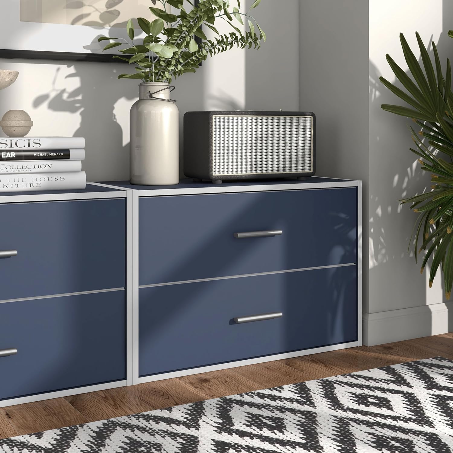 Homes: Inside + Out Apexa 2-Drawer Wooden Stackable Storage Drawers, Small Food Pantry Cabinet, Cajonera De Madera, Underbed Drawer Dorm Teen Room Decor & Bedroom, Home Office, Kitchen, Steel Blue