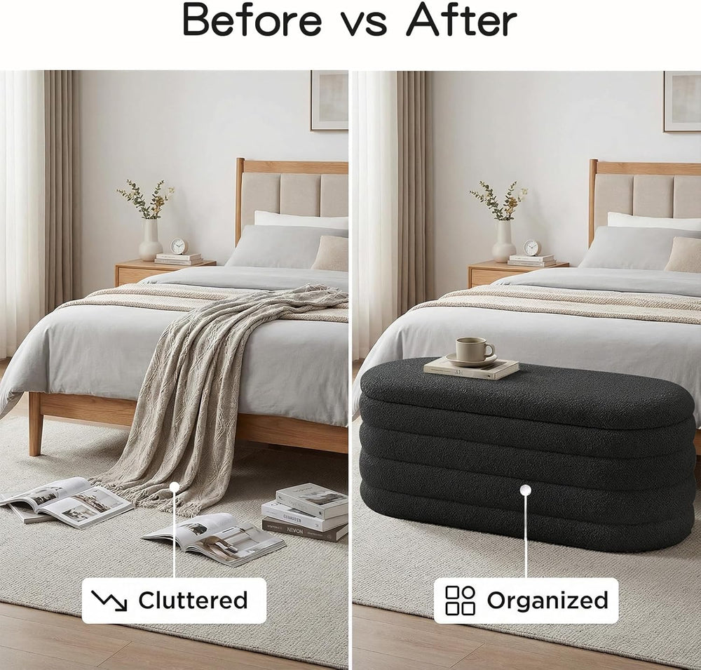 Furniliving Storage Ottoman Bench, 45'' Upholstered Boucle Ottoman wi...