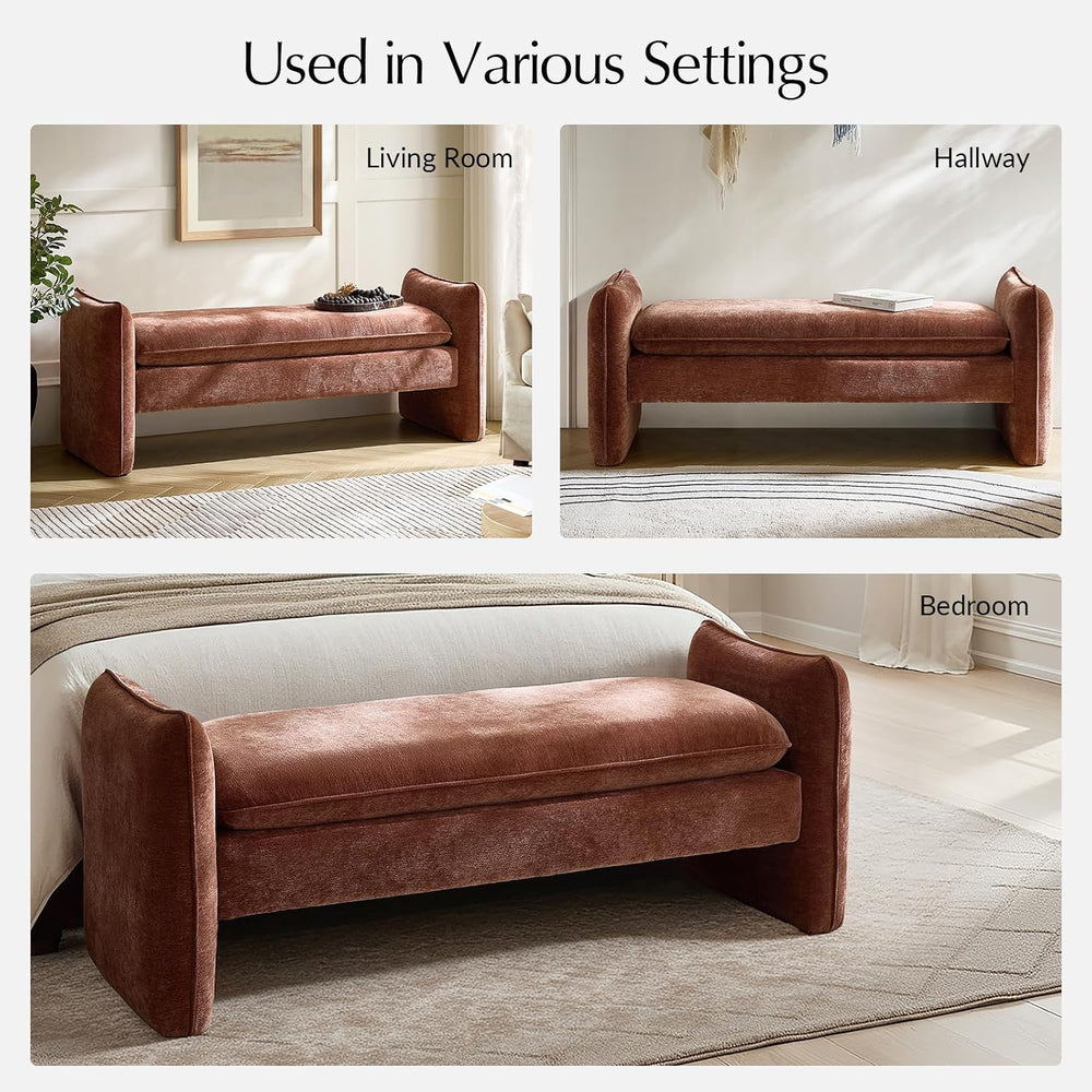 HULALA HOME 57.5" Modern Chenille Upholstered Bench, End of Bed Bench wi...