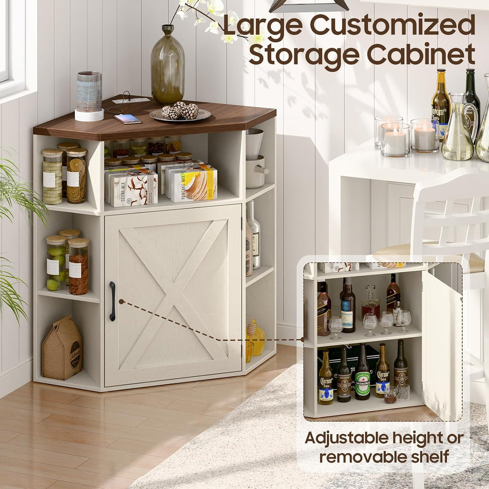 Vabches Corner Cabinet, Farmhouse Corner Storage Shelf, Off White