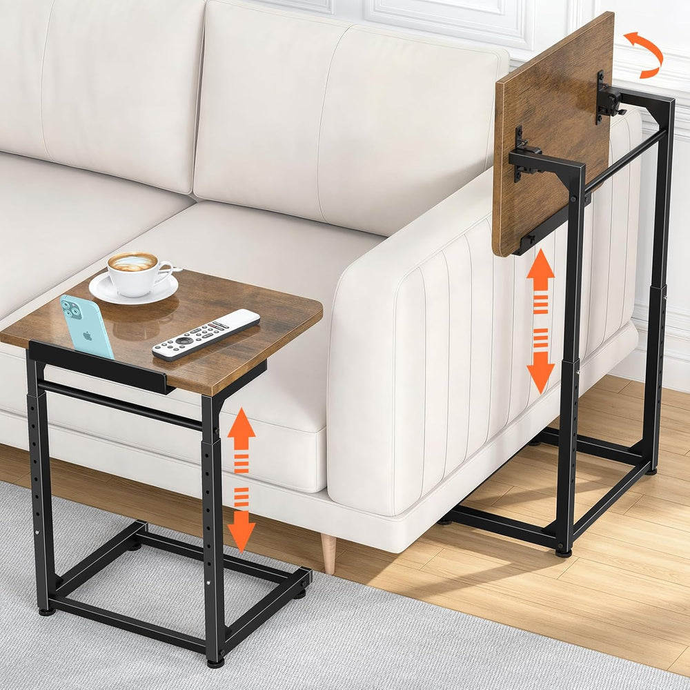 Tv Tray Table Set of 2, 8-Level Adjustable Height Couch Side Table，90° Tilt A...