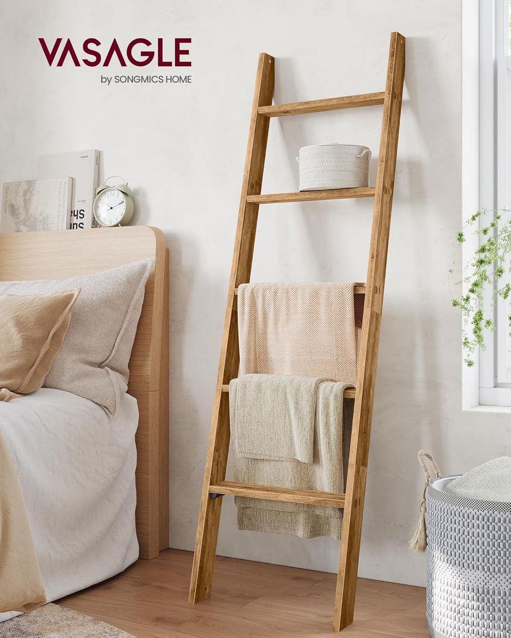 VASAGLE Blanket Ladder Decorative Farmhouse for The Living Room, 5-Tier Ladde...