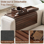 Couch Arm Tray, 2-in-1 Split Design Sofa Armrest Tray for Couch | Anti-Slip Couch Armrest Table, Foldable Couch Tray for Arm, for Dessert, Phone, Control, Cups, Brown