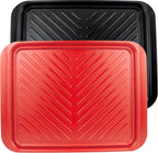 Large Grilling Prep and Serve Trays, 17.3" x 13" BBQ Platters for Raw and Cooked Food, Melamine Serving Trays for Food, Set of 2, Black and Red