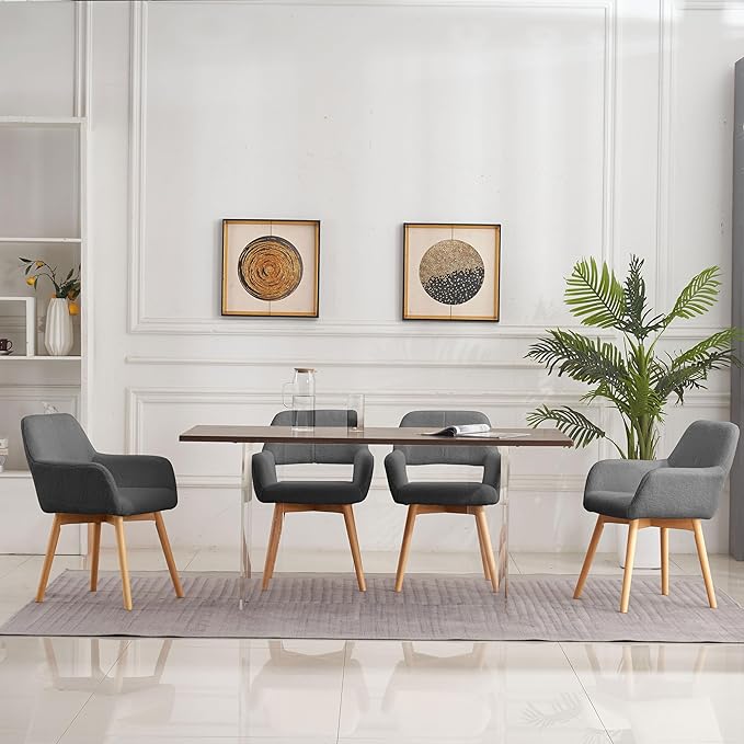 Mid Century Modern Dining Chairs Set of 6 & 4 & 2 Comfy Accent Chair Upholstered Kitchen Dining Living Room Chairs for Bedrooms Waiting Room Home Arm Desk Chair No Wheels (Wool Dark Gray, 6)