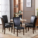 COLAMY Upholstered Parsons Dining Chairs Set of 4, PU Leather Dining Room Kitchen Side Chair with Nailhead Trim and Wood Legs - Black