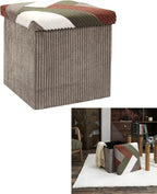 Home Deco Factory, HD0550 Multifunctional Ribbed Foldable Patchwork Pouf Chest Storage and Comfortable Seating Elegant Design Beige Grey Red Green 38 x 38 cm