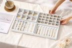 Velvet Jewelry Drawer Organizer Trays – White Stackable Jewelry Storage Inserts Set, 4-Layer Jewelry Tray Set for Earrings, Rings, Necklaces, Bracelets with Removable Dividers for Dresser & Vanity