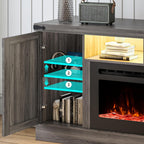 77 INCH Fireplace TV Stand for 85 Inch TVs, Farmhouse Entertainment Center with 50" Electric Fireplace and Power Outlets, LED Media Console Cabinet for Living Room, Grey