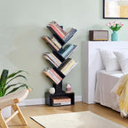 Hoctieon 6 Tier Tree Bookshelf, Tall Bookcase with Drawer, Freestanding Book Shelf, Display Floor Standing Storage Shelf, Book Organizer Shelves for Home Office, Living Room, Bedroom, Black