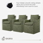 Upholstered Dining Chairs with Casters, No Assembly Modern Accent Armchair with Rollers for Dining Room, Bedroom, Living Room, Reading Room, Already Assembled, Green, 4 Box