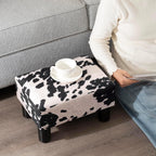 Adeco Small Cow Print Ottoman Foot Stool with Legs, Small Footstool, Fabric Seat with Thick Cushion, for Living Room, Bedroom, Entryway, 335 lb Weight Capacity