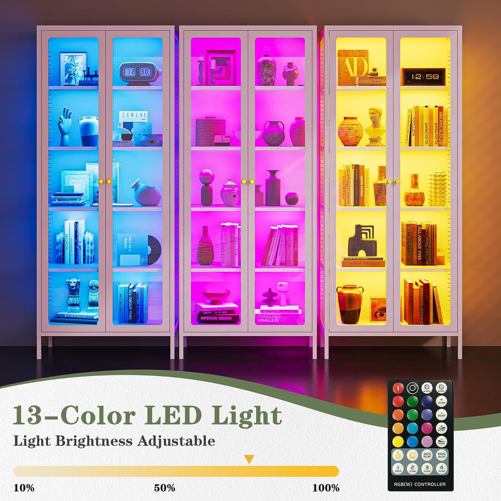 Lucky Monet 5-Tier Display Cabinet with 12 Color Lights & Glass Doors, 67...