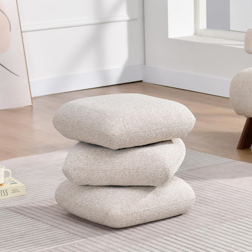 DUHOME 360°Swivel Upholstered Square Ottoman with Storage,Modern Boucle Ottom...