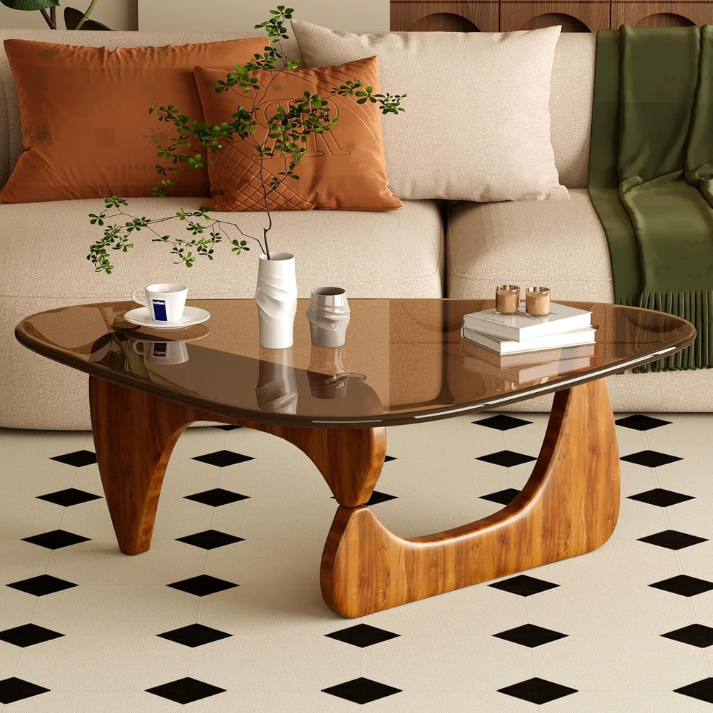 Coffee Table for Living Room Mid Century Modern Center Table with Glass Top a...