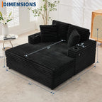 GarveeHome Oversized Chaise Lounge Chair Indoor, 56x60 Inch Comfortable Corduroy Lounge Sofa with Charging Ports & Cup Holders, Cozy Reading Couch for Bedroom Living Room Apartment, Black