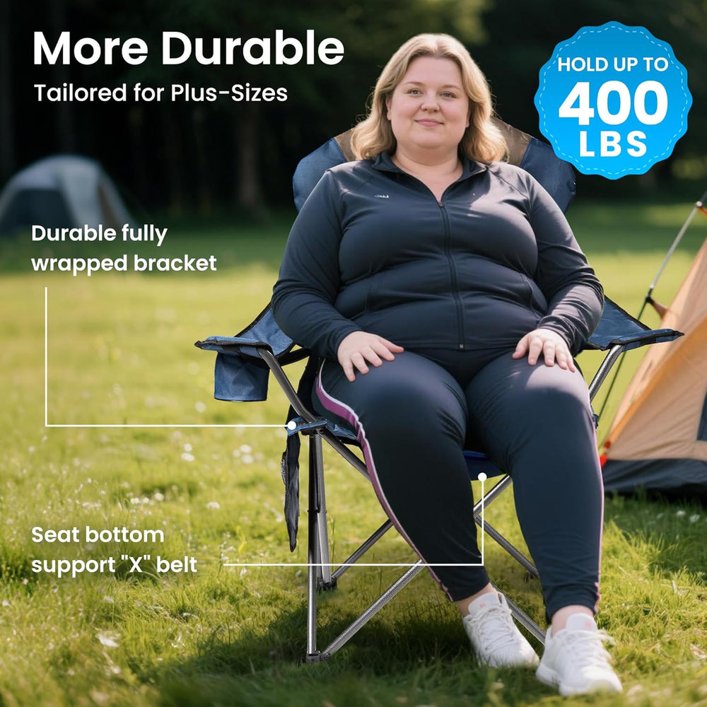 2 Pack Folding Camping Chairs for Adults - High Back Padded Outdoor Lawn Chai...