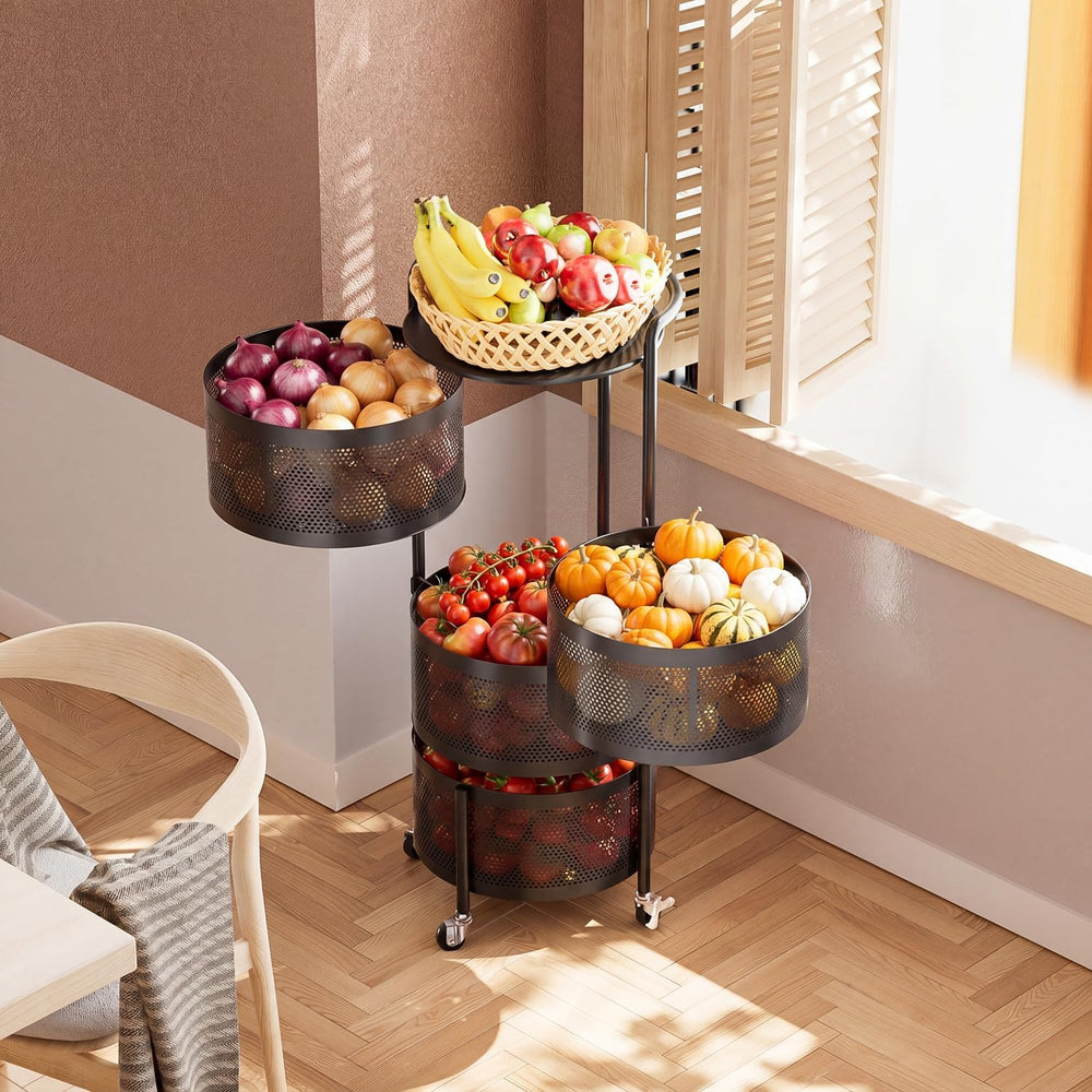 JAQ No Assembly Kitchen Storage Cart with Wheels, 4-Tier Rotating Vegetable &...