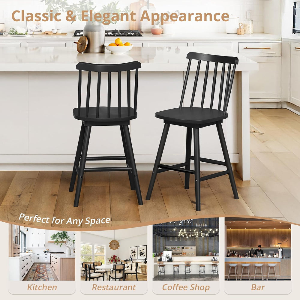 LUE BONA 360° Swivel Bar Stools Set of 3, Black Windsor Barstools, Counter He...
