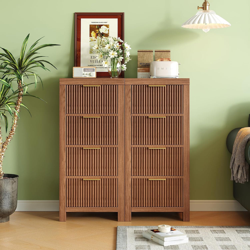 Mid-Century Modern Tall Wooden Dresser with 4 Spacious Drawers, Entryway Stor...