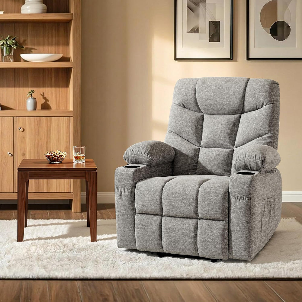 MCombo Power Lift Recliner for Elderly, Fabric 7287 (Light Grey, Medium)