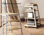 FITUEYES Design 4-Tier AV Media Stand Corner Shelf Stand Wooden Corner Shelves Component Cabinet Stereo Rack Audio Tower with Height Adjustable Wooden Shelves for ps4 (White Oak)