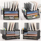 Desk Organizers and Accessories, 3-Tier Paper Organizer with 5 Vertical File Holders, File Organizer for Desk (Black With Drawer, 3T With Drawer)