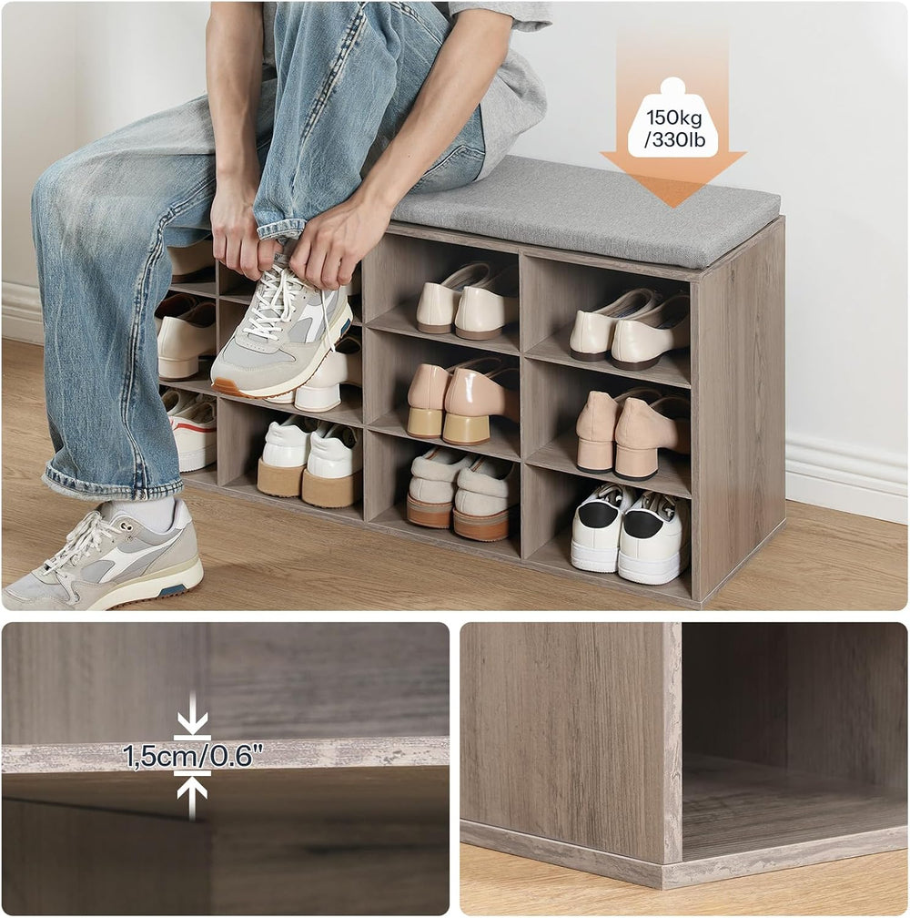 HOOBRO Shoe Storage Bench with Cushion, 39.4" L Entryway Bench with 12 C...