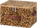 Storage Bins Boxes with Zipper Lid Leopard Print Cute Velvet Fabric Basket PU Leather Handles PP Plastic Board Foldable Washable Lidded Closet Shelf Organizer Container (Small Size)