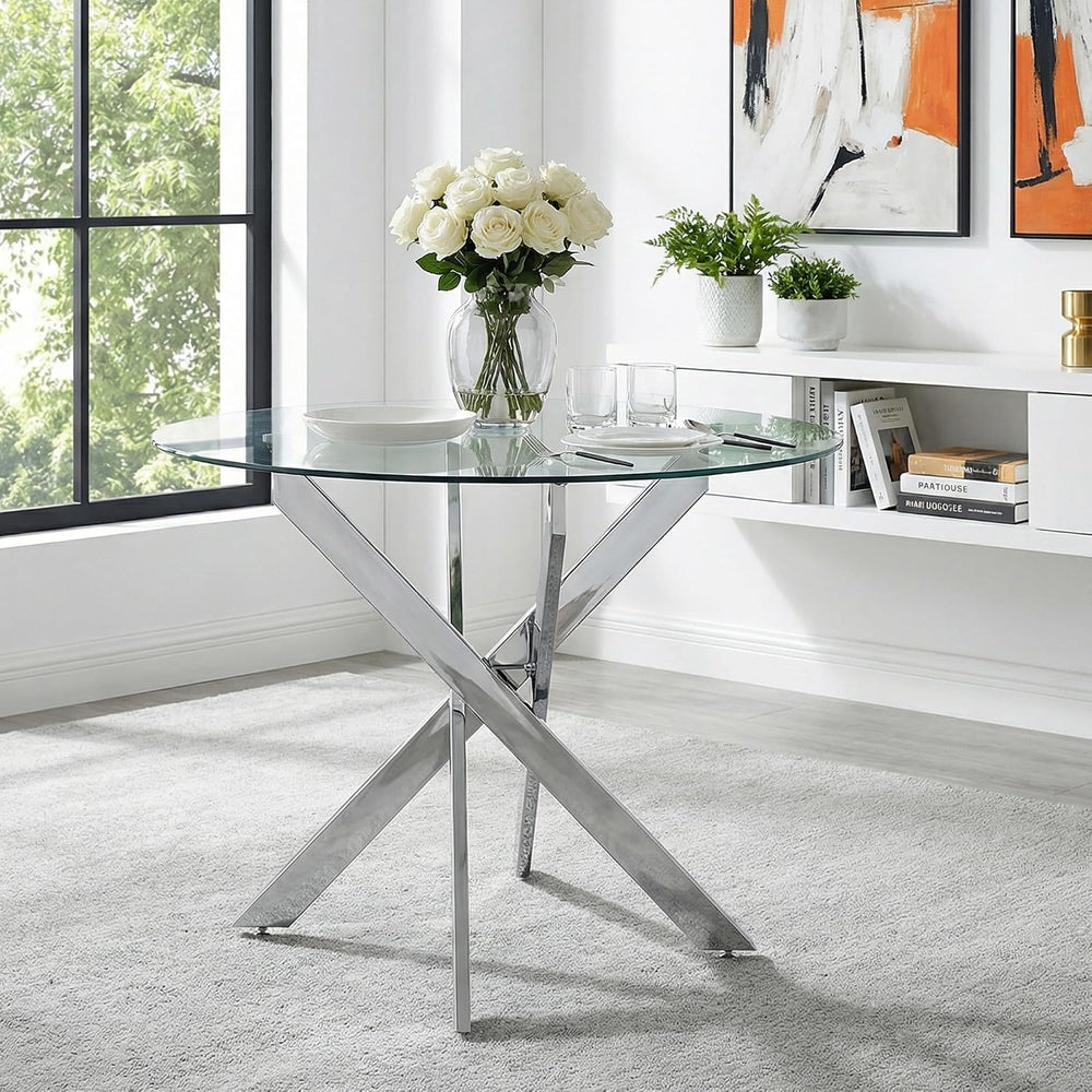 36" Glass Dining Table for 2-4, Round Kitchen Table with Tempered Glass ...