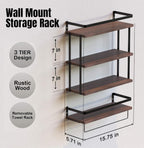 RICHER HOUSE 3+1 Tier Wall Mounted Floating Shelves Set of 2, Rustic Wood Wall Shelf with Metal Frame, Extra Storage Rack for Bathroom, Kitchen, Bedroom with Tissue Rack & Towel Bar - Rustic Brown