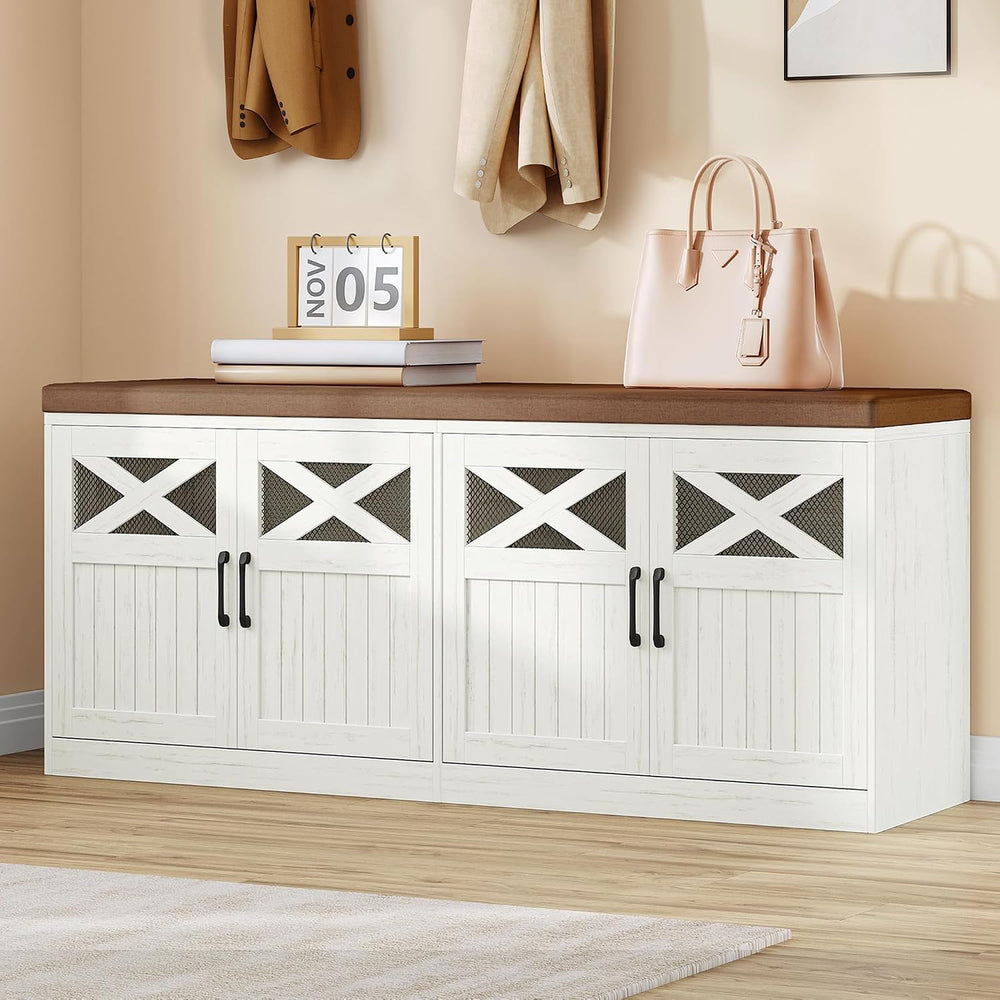 Hzuaneri 47.2" Shoe Storage Bench, Farmhouse Shoe Bench with Cushion &am...