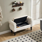 Armed Storage Bench for End of Bed, Modern Velvet Ottoman Bedroom Bench with Wood Legs Upholstered Entryway Bench with Storage, Button Tufted Window Ottoman for Living Room, Reception, Cream