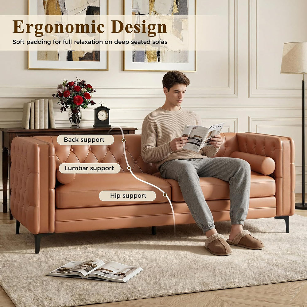 Luxanimarion Faux Leather Couch for Living Room, Mid-Century Modern Sofa with...