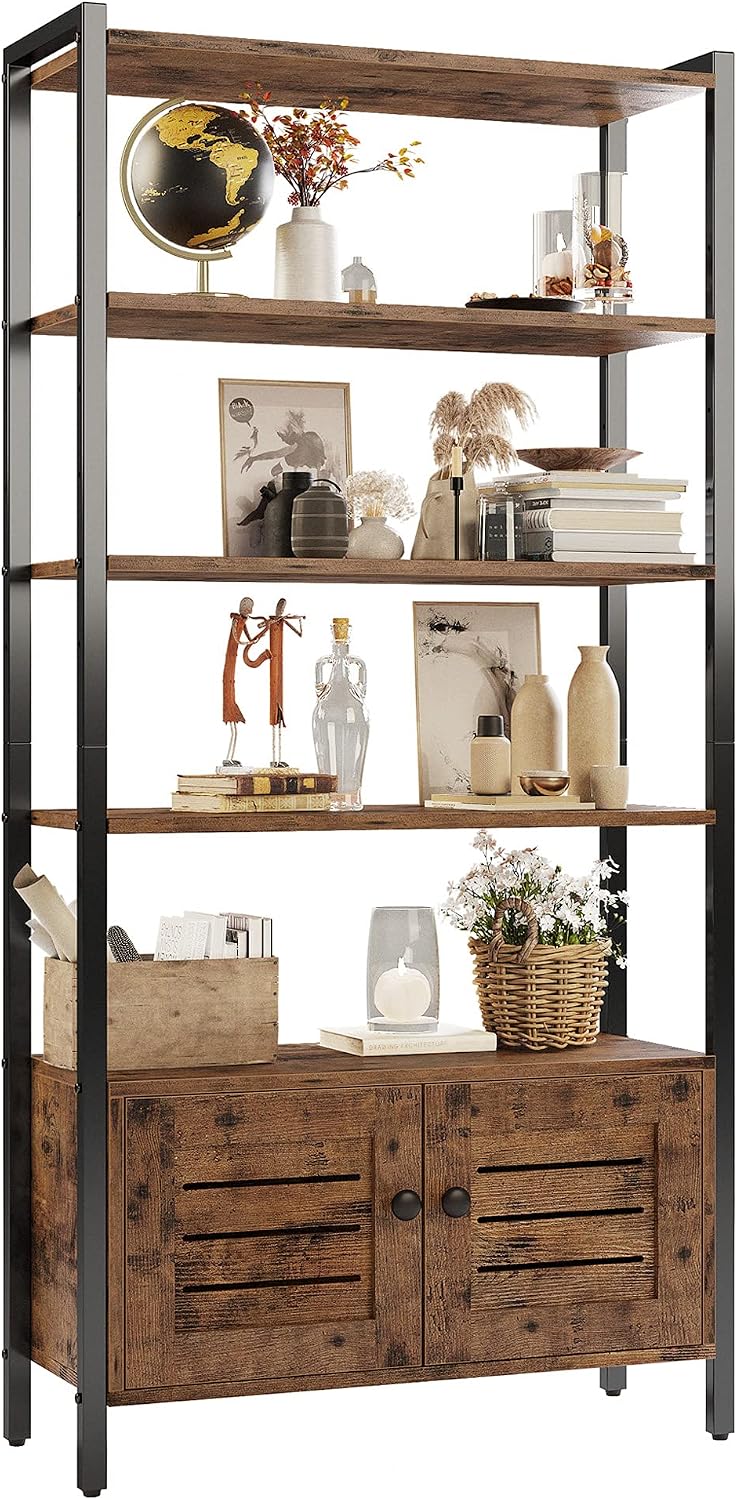 IRONCK Bookcase with Doors and Open Shelves for Home Office and Living Room