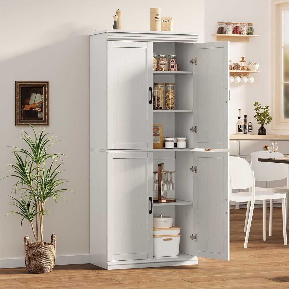 IDEALHOUSE Pantry Cabinet, White 4-Door with Adjustable Shelves, 70" H |...