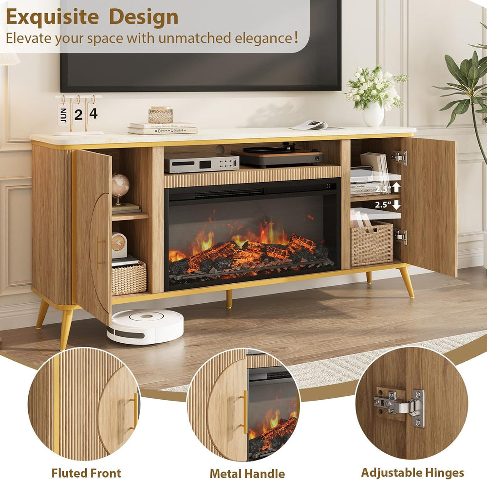 Fluted Fireplace TV Stand Up to 80" TVs, Modern Entertainment Center wit...