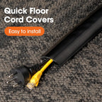 10 FT Floor Cord Cover, Cord Covers for Wires on Floor, Cord Protector, Floor Cable Cover, Hide Extension Cord Covers for Floor, Cable Cavity: 0.47" (W) x 0.29" (H), Black