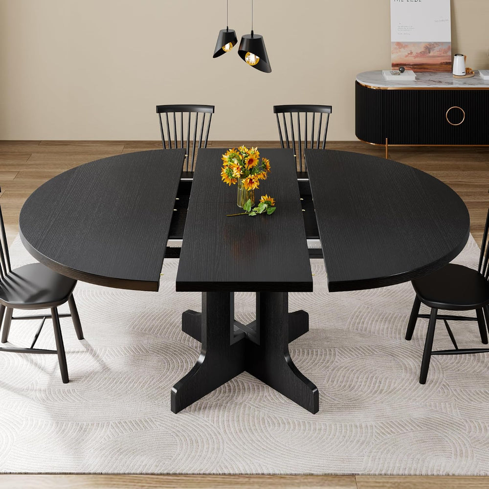 Feonase 43.3-59" Round Extendable Dining Room Table for 4-6, Modern Oval...