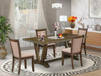 East West Furniture V777MZ716-5 5 Piece Dining Room Furniture Set Includes a Rectangle Dining Table with V-Legs and 4 Dark Khaki Linen Fabric Parsons Chairs, 40x72 Inch, Multi-Color