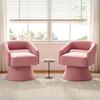 LINSY Swivel Barrel Chair, 360 Modern Swivel Accent Chair Boucle Swivel Chair Round, Pink Velvet Chairs with Arms, Small Barrel Chair for Small Spaces Bedroom Living Room