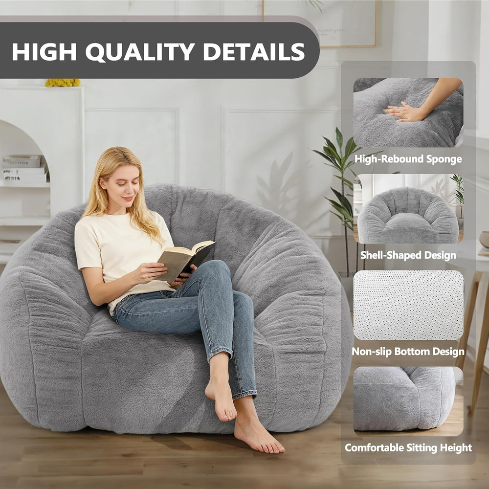 Bean Bag Chair for Adults, Soft Faux Fur Giant Beanbag Chairs, Oversized Cozy...