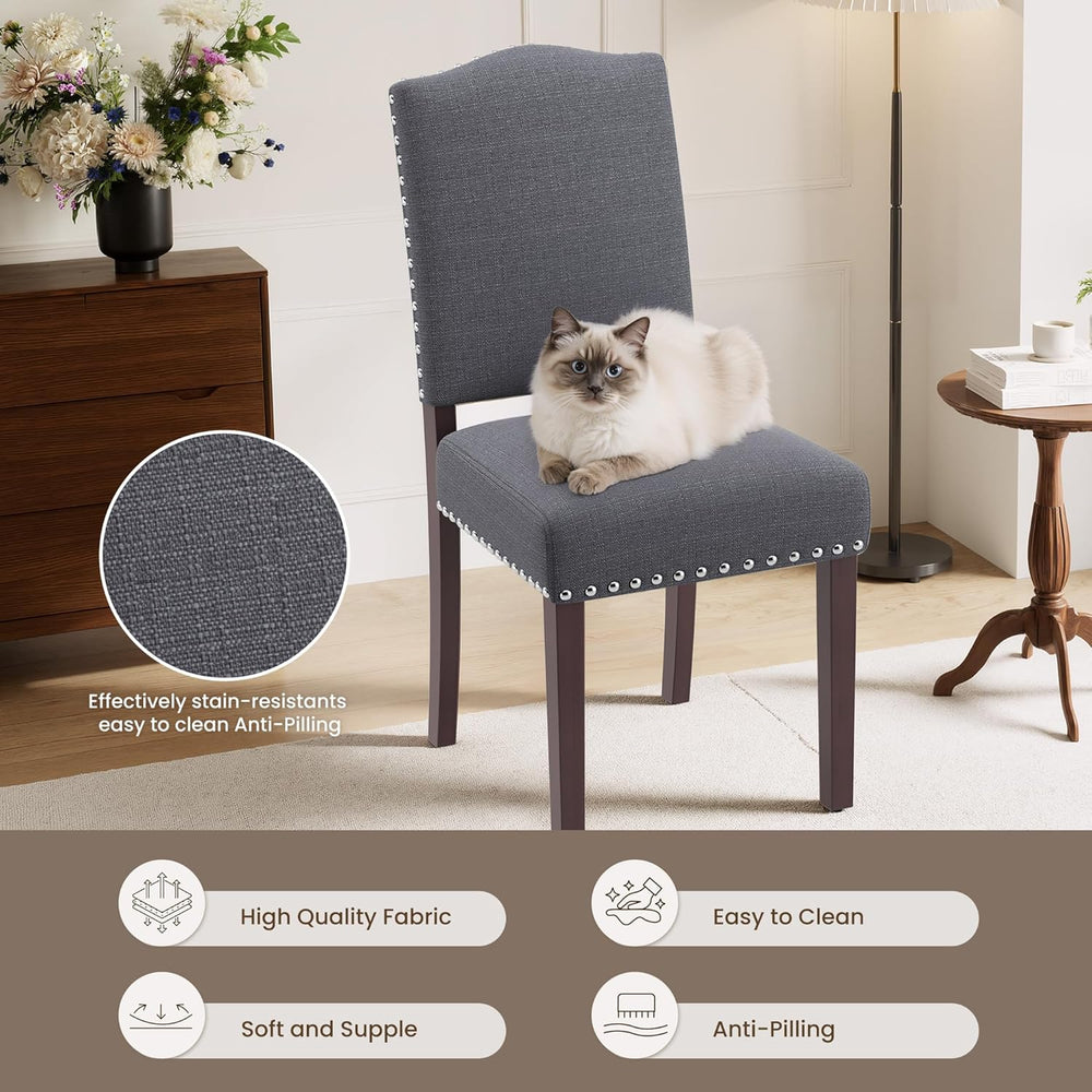 Upholstered Dining Chairs Set of 6 with Thickened Seat Cushion, Wooden Mid-Ce...