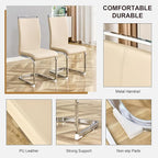 AZmac Modern Leather Dining Chairs Set of 4,Armless Kitchen Chairs,Dining Room Chairs with Upholstered Padded Seat and Sturdy Chrome Legs for Dining Room,Kitchen (Set of 4, Beige)