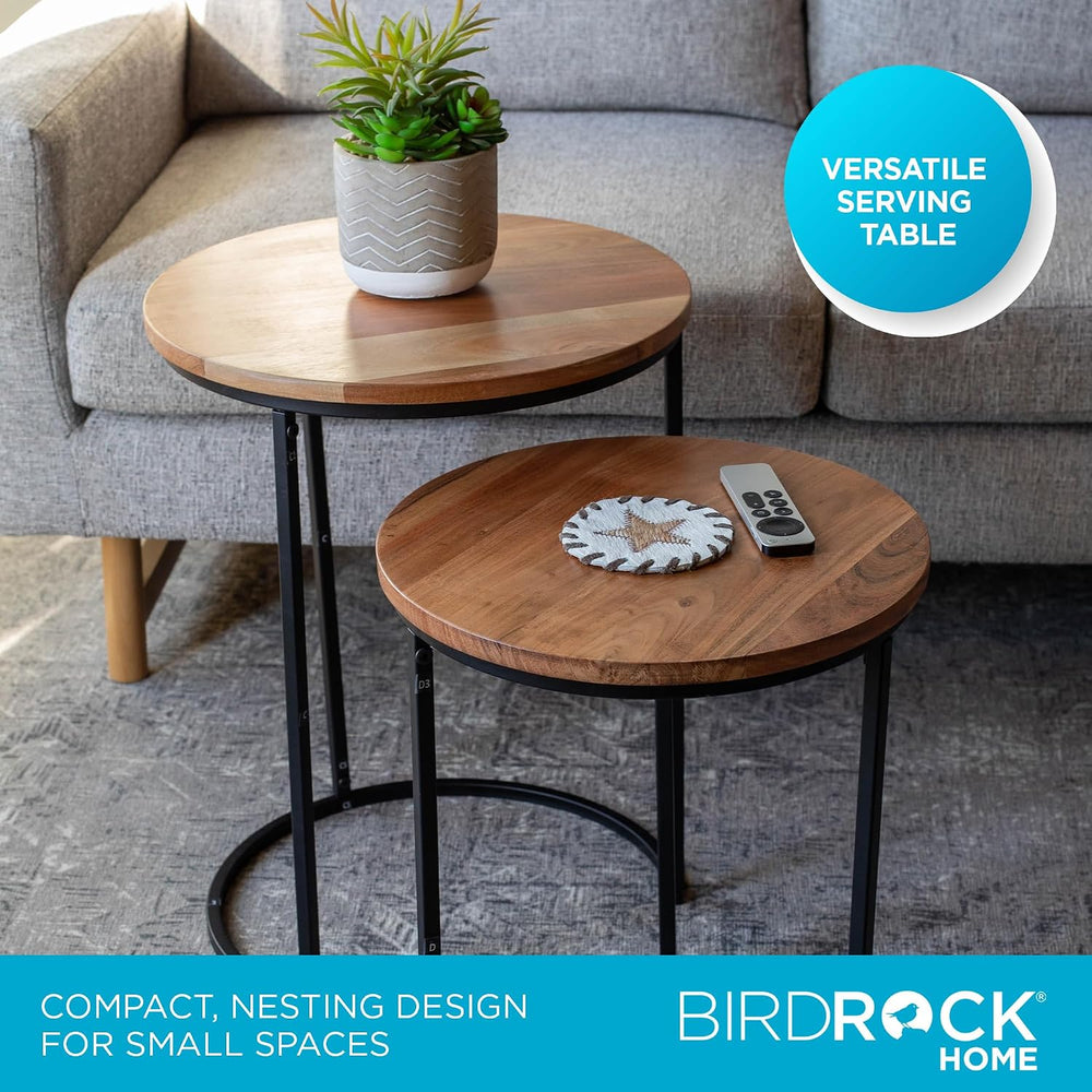 BIRDROCK HOME Wooden Nesting Side Tables - Mid Century Modern Stackable Coffe...