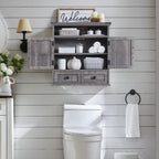 ACCOHOHO Bathroom Wall Cabinet, Farmhouse Medicine Cabinet, 24" Wide Cabinet with Drawer, Adjustable Shelf, Double Barn Doors, Storage Cabinet for Bathroom, Kitchen, Living Room, Grey Wash