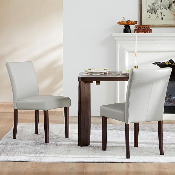 Watson & Whitely Upholstered Kitchen & Dining Room Chairs with Low Back, Faux Leather Armless Dining Chairs with Solid Wood Legs, Set of 2, Light Grey