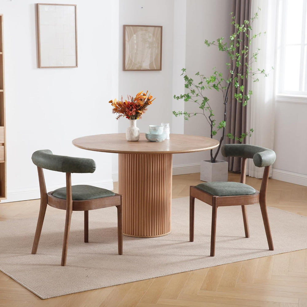 Kmax Dining Room Chairs, Mid-Century Modern PU Kitchen Chairs with Natural Wa...