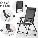 Yaheetech Patio Folding Dining Chairs Set of 2, Stackable Outdoor Lawn Chairs with 8 Adjustable Back Positions and Armrest for Garden, Lawn, Yard and Beach, Black